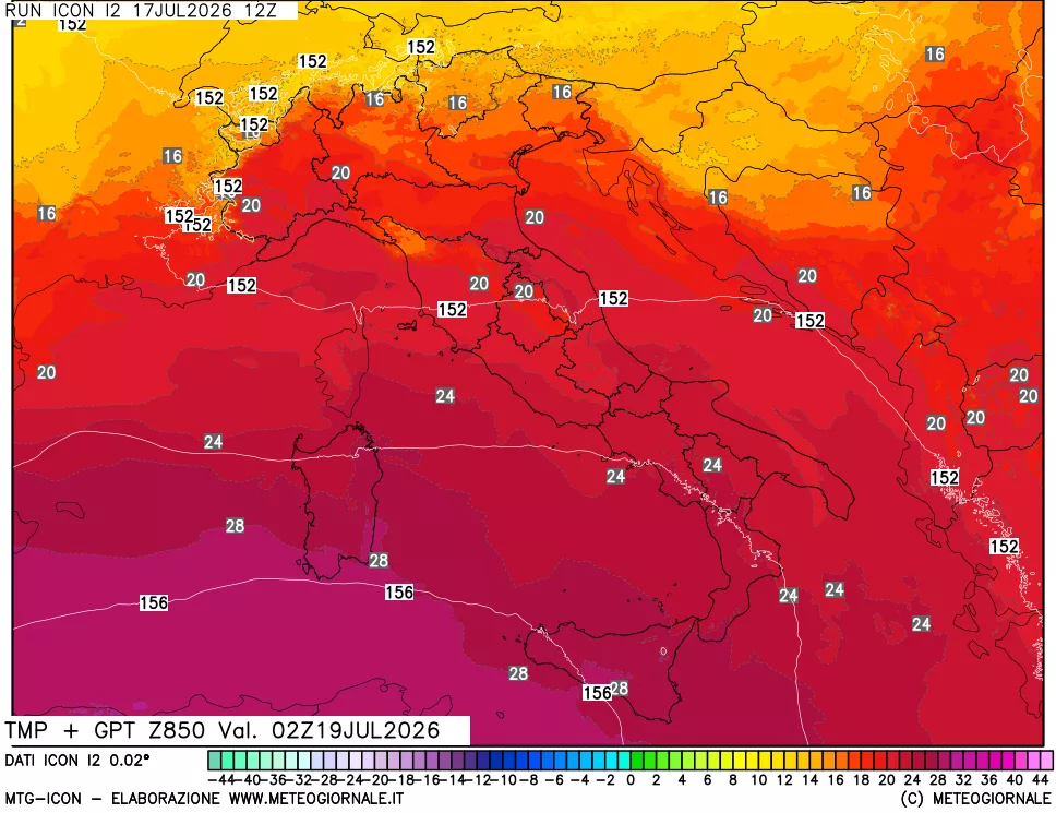 mappa 850 hPa Temp + GPT