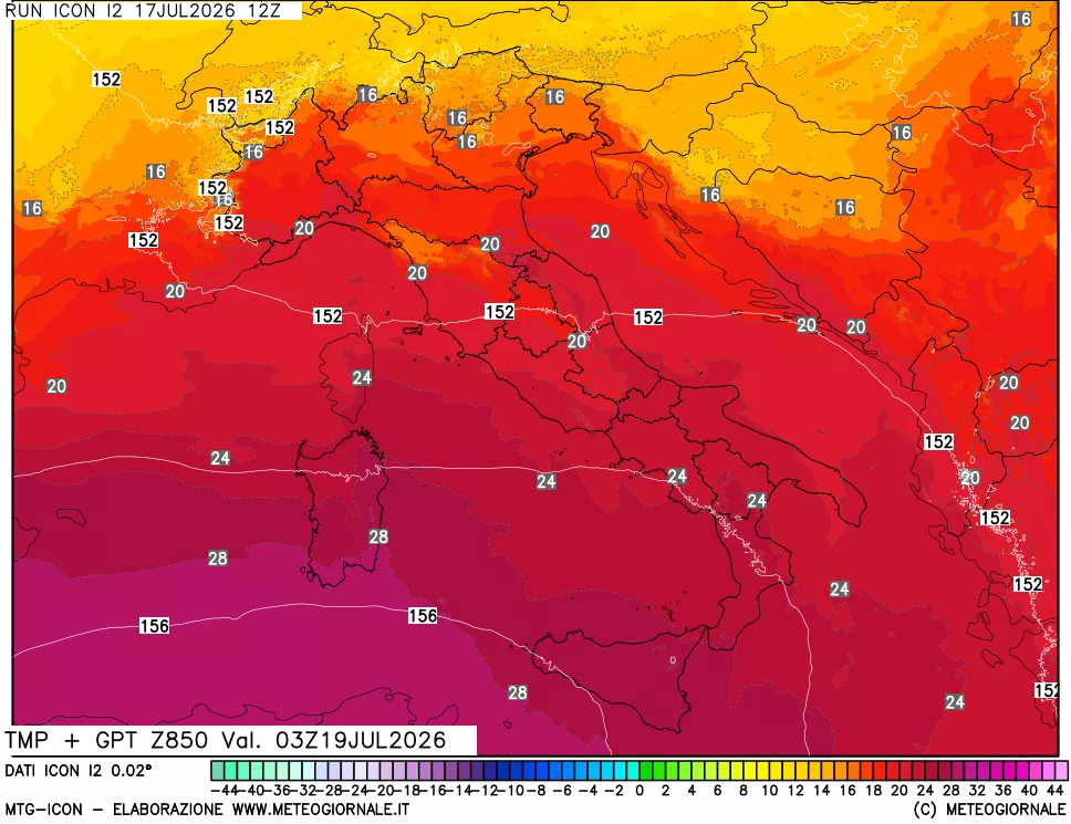 mappa 850 hPa Temp + GPT