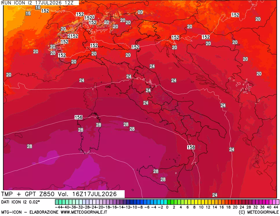 mappa 850 hPa Temp + GPT