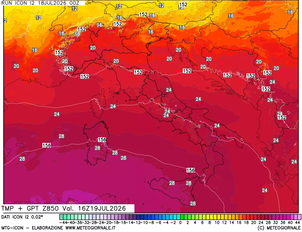 mappa 850 hPa Temp + GPT