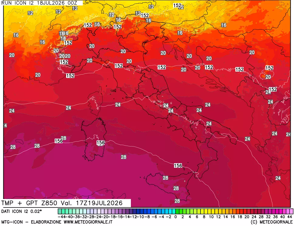 mappa 850 hPa Temp + GPT