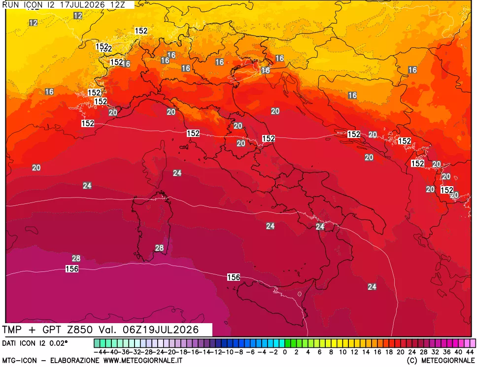 mappa 850 hPa Temp + GPT