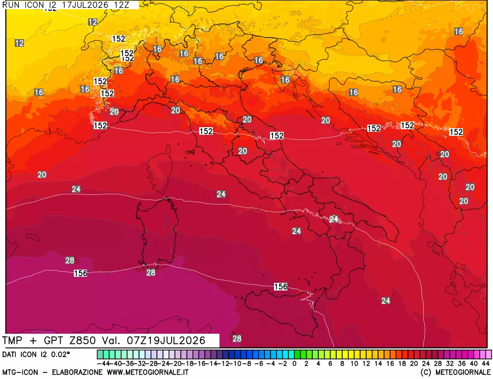mappa 850 hPa Temp + GPT