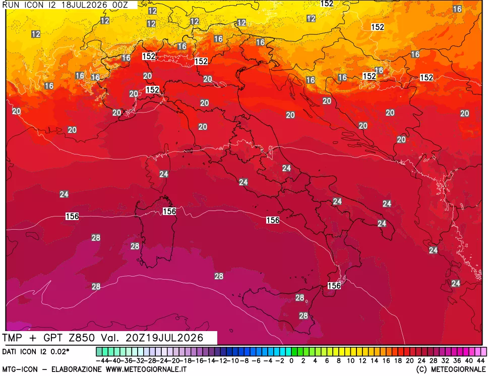 mappa 850 hPa Temp + GPT