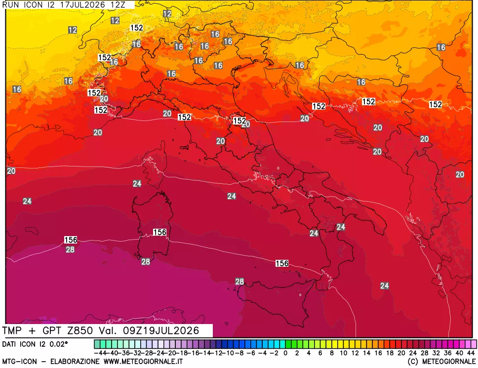 mappa 850 hPa Temp + GPT