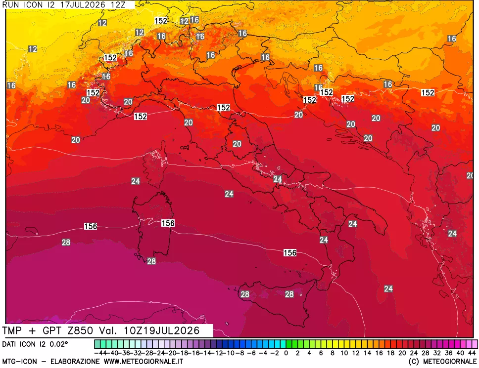 mappa 850 hPa Temp + GPT