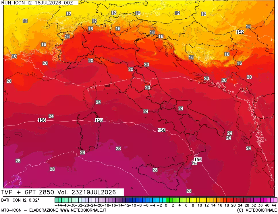 mappa 850 hPa Temp + GPT