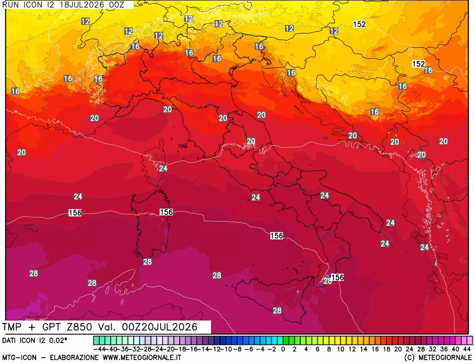 mappa 850 hPa Temp + GPT