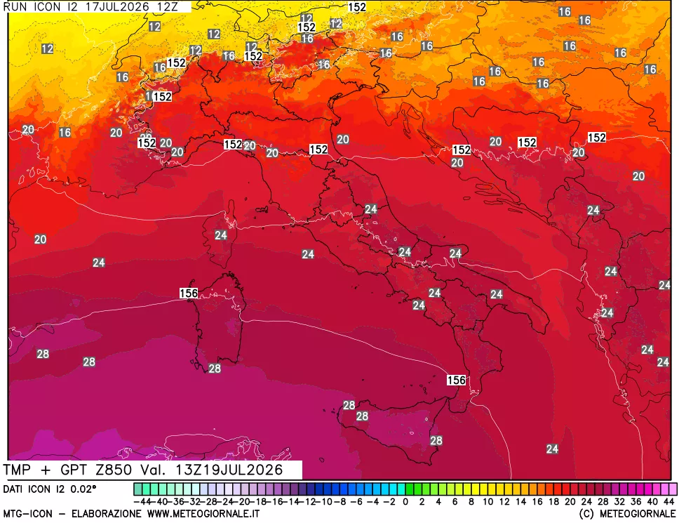 mappa 850 hPa Temp + GPT