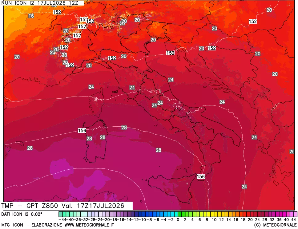 mappa 850 hPa Temp + GPT