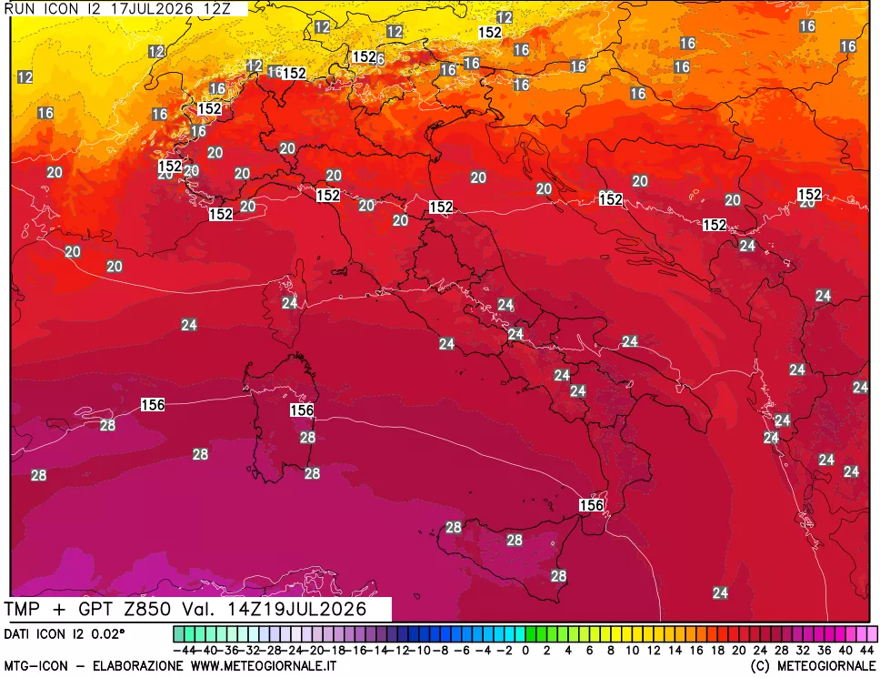 mappa 850 hPa Temp + GPT