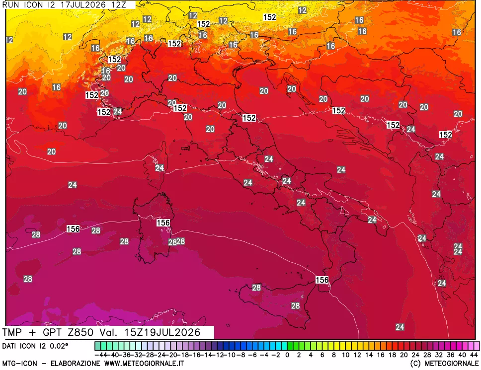 mappa 850 hPa Temp + GPT