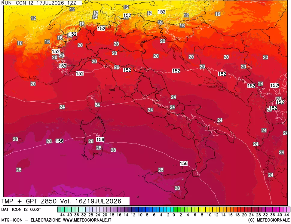 mappa 850 hPa Temp + GPT