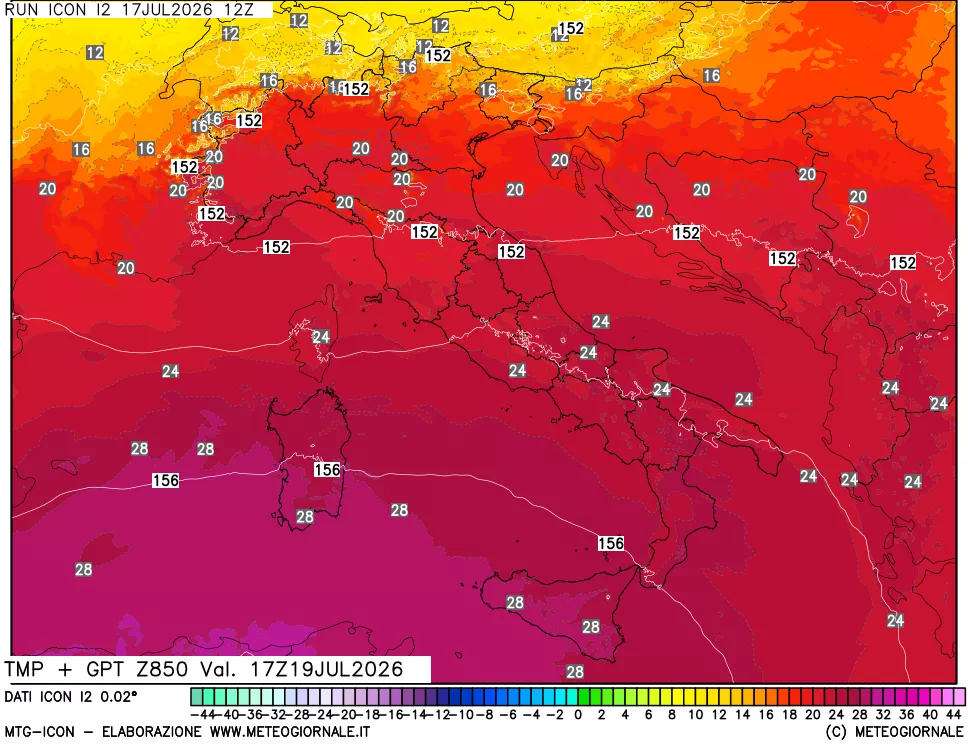 mappa 850 hPa Temp + GPT