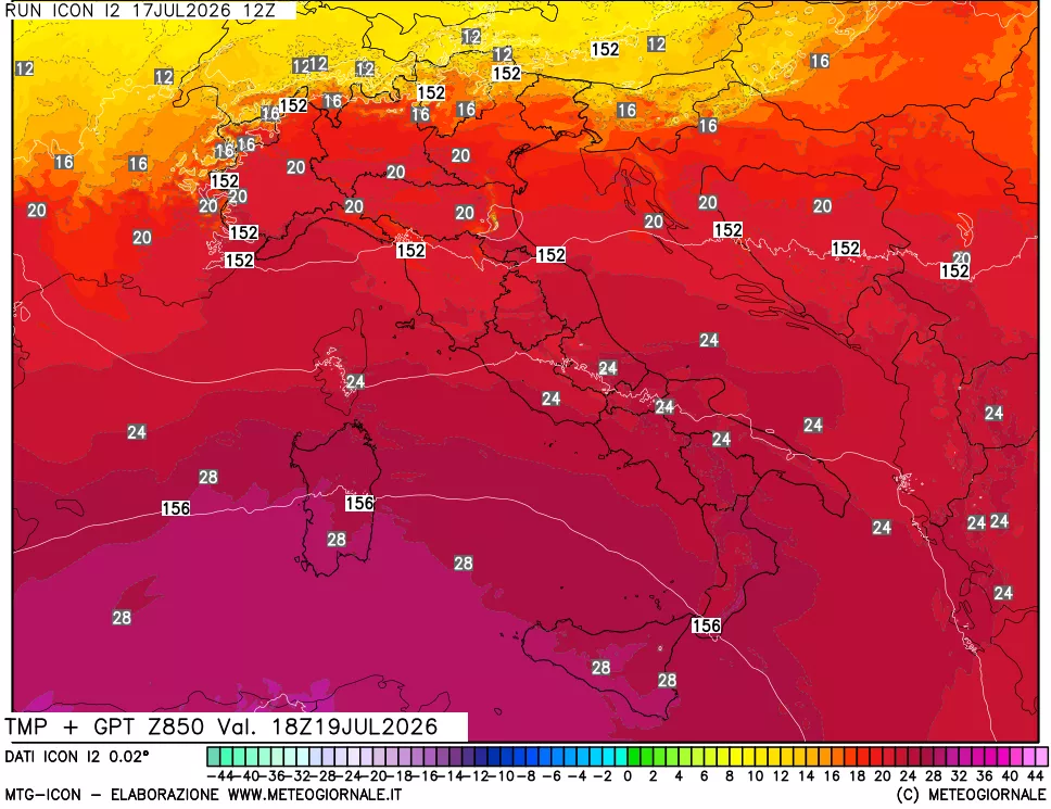 mappa 850 hPa Temp + GPT