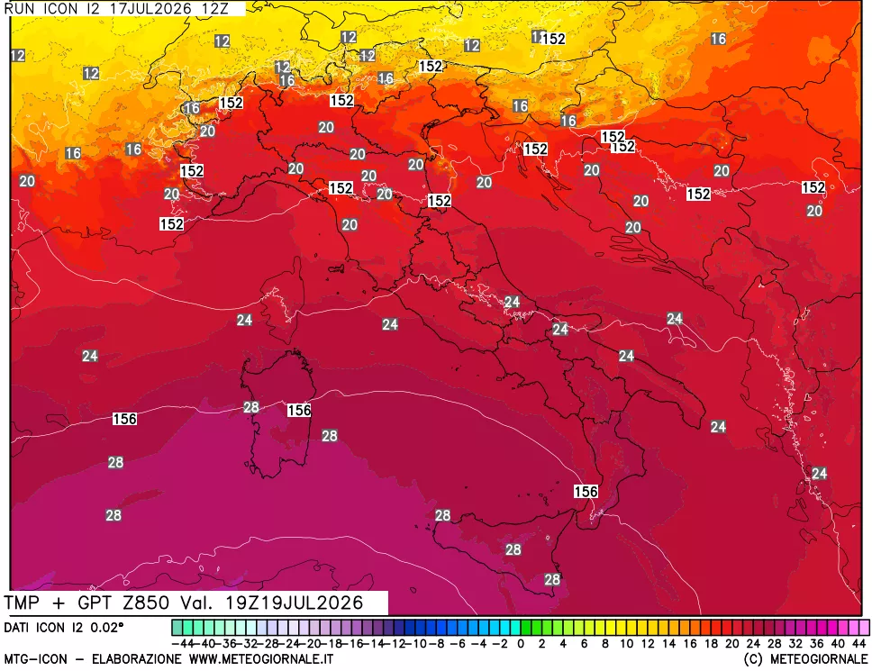 mappa 850 hPa Temp + GPT