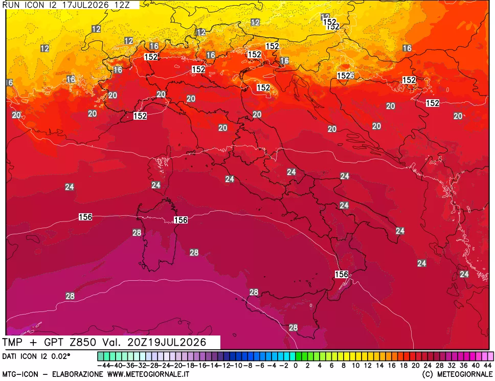 mappa 850 hPa Temp + GPT