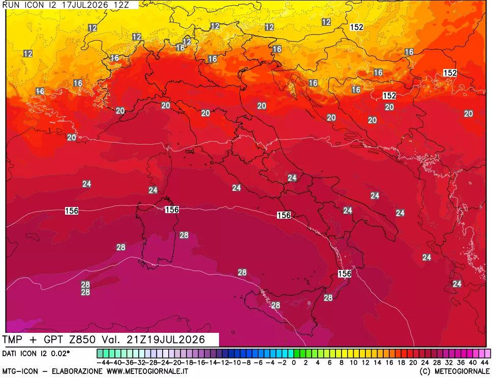 mappa 850 hPa Temp + GPT