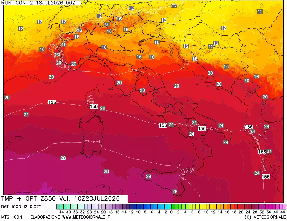 mappa 850 hPa Temp + GPT