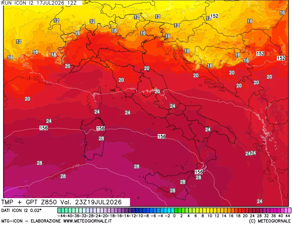 mappa 850 hPa Temp + GPT