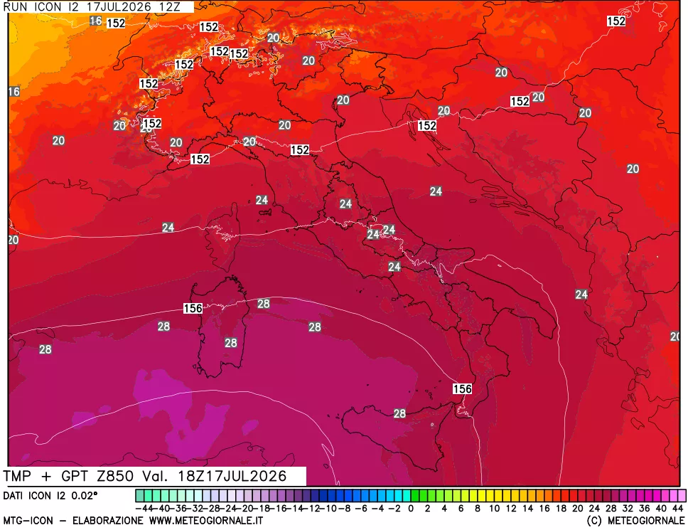 mappa 850 hPa Temp + GPT