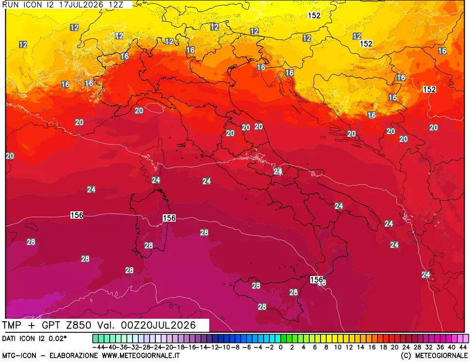 mappa 850 hPa Temp + GPT
