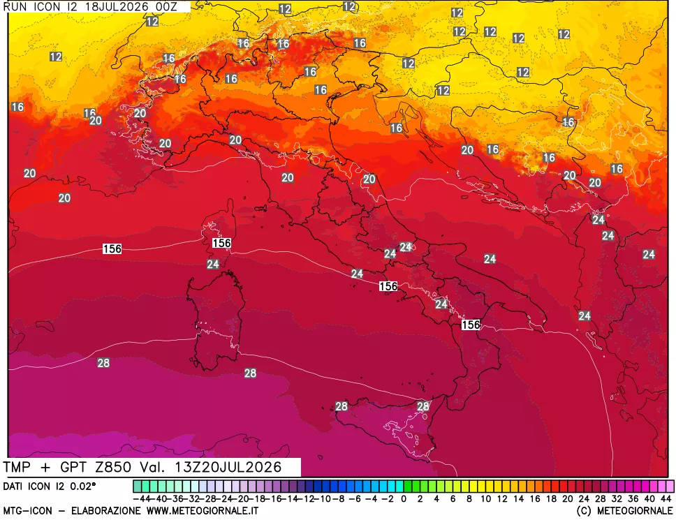 mappa 850 hPa Temp + GPT