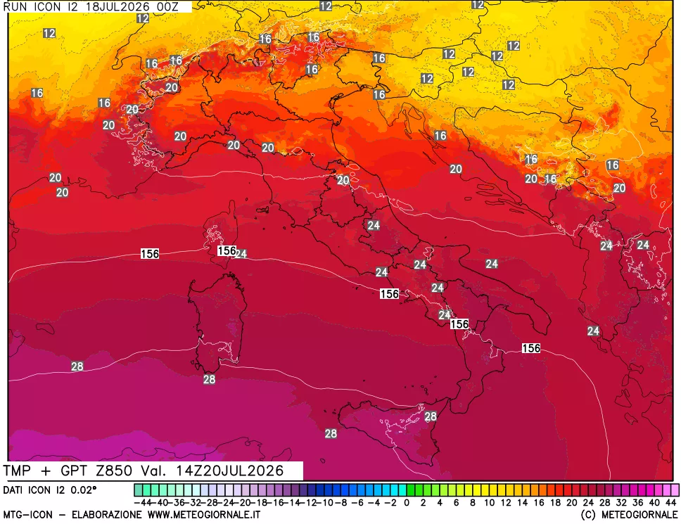 mappa 850 hPa Temp + GPT