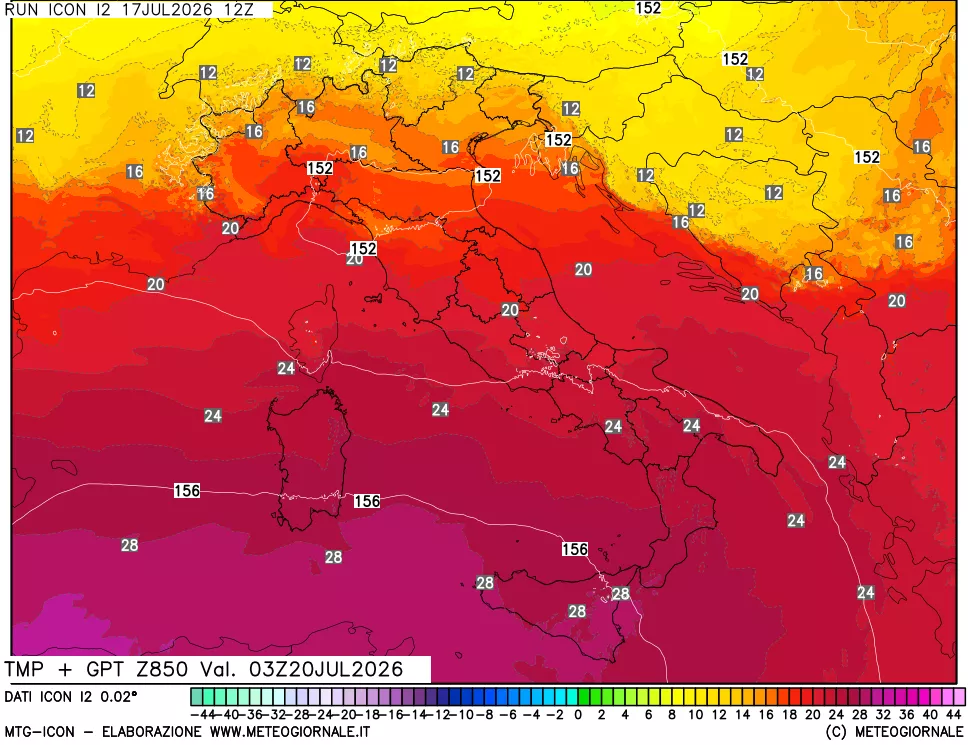 mappa 850 hPa Temp + GPT