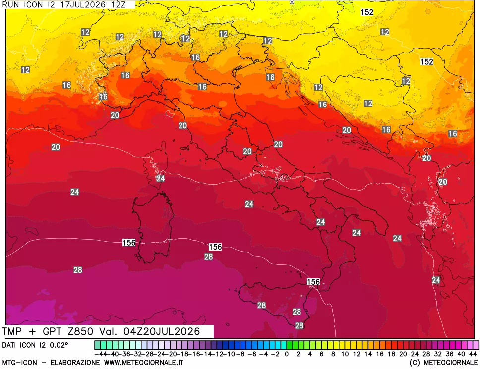 mappa 850 hPa Temp + GPT