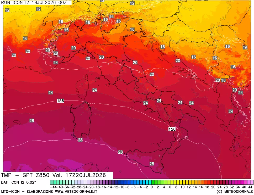 mappa 850 hPa Temp + GPT