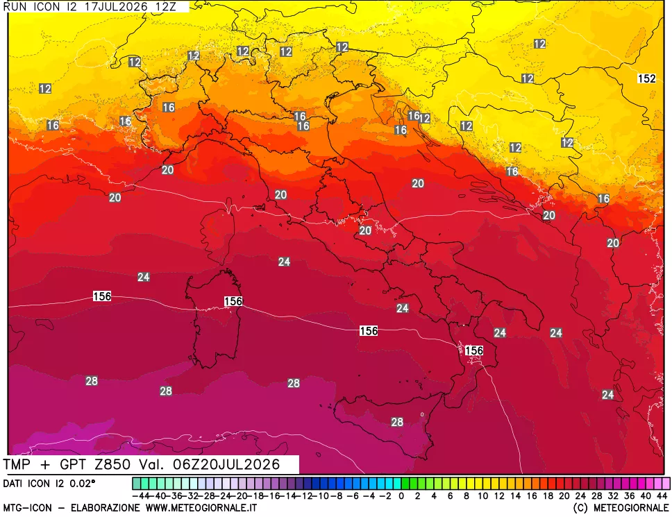 mappa 850 hPa Temp + GPT