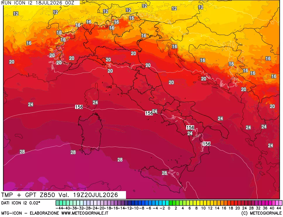 mappa 850 hPa Temp + GPT