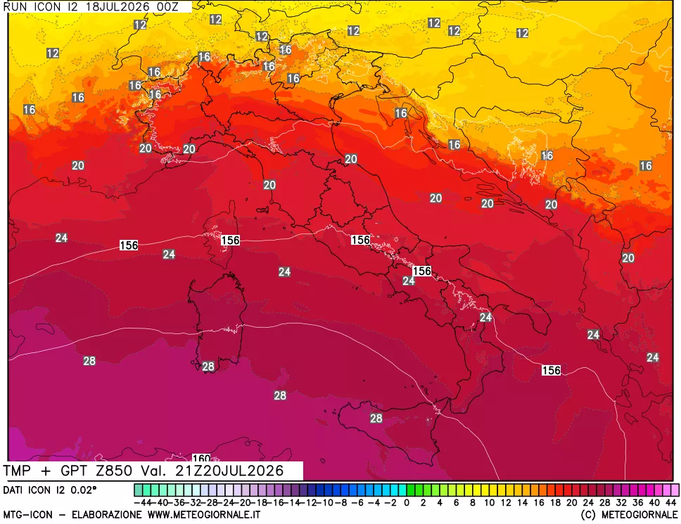 mappa 850 hPa Temp + GPT