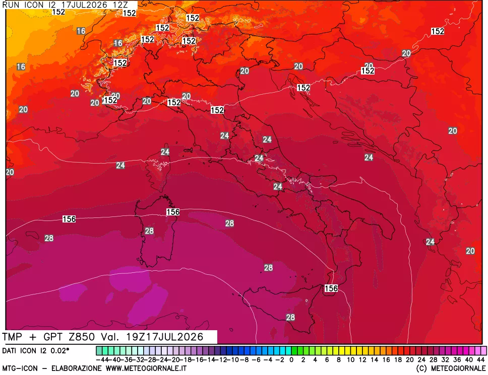 mappa 850 hPa Temp + GPT