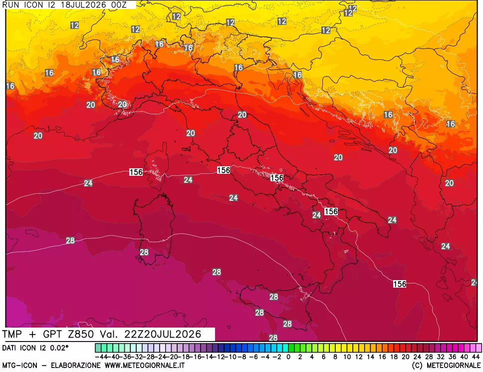 mappa 850 hPa Temp + GPT