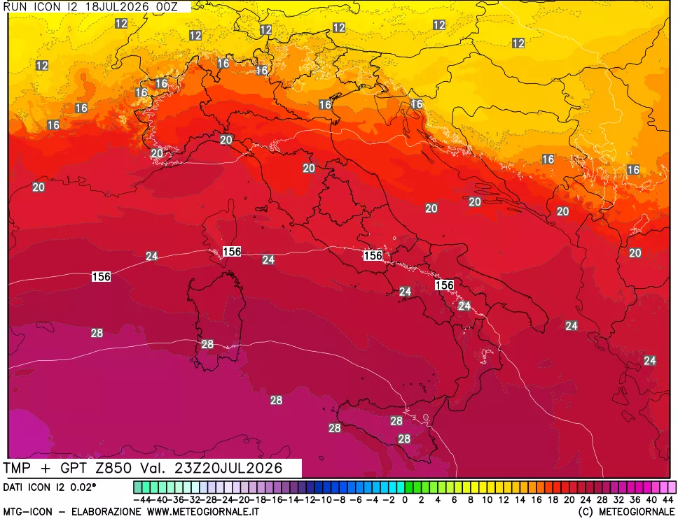 mappa 850 hPa Temp + GPT