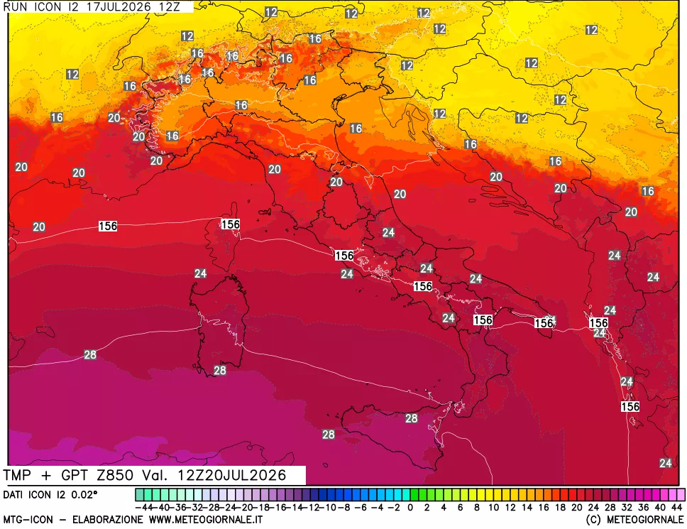mappa 850 hPa Temp + GPT