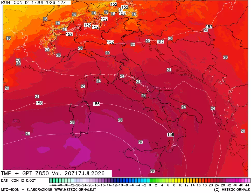 mappa 850 hPa Temp + GPT