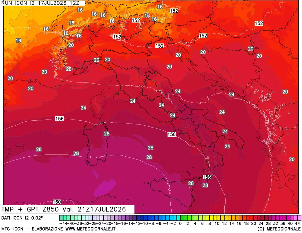 mappa 850 hPa Temp + GPT