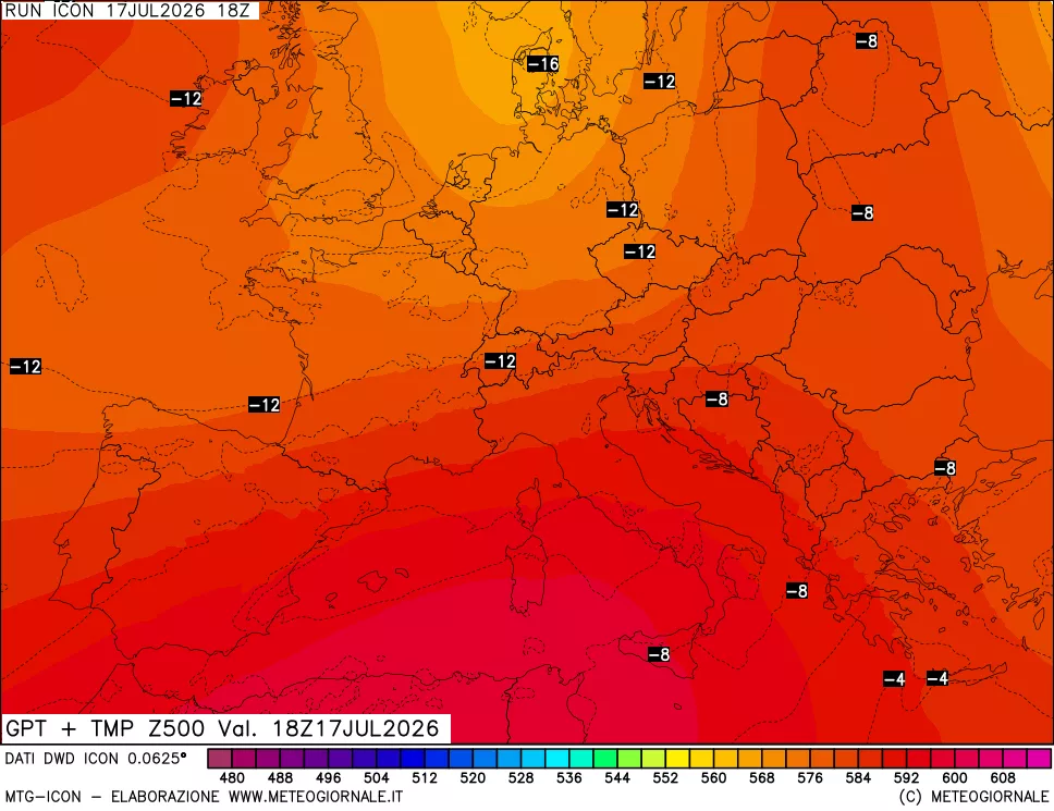 mappa 500 hPa GPT + Temp