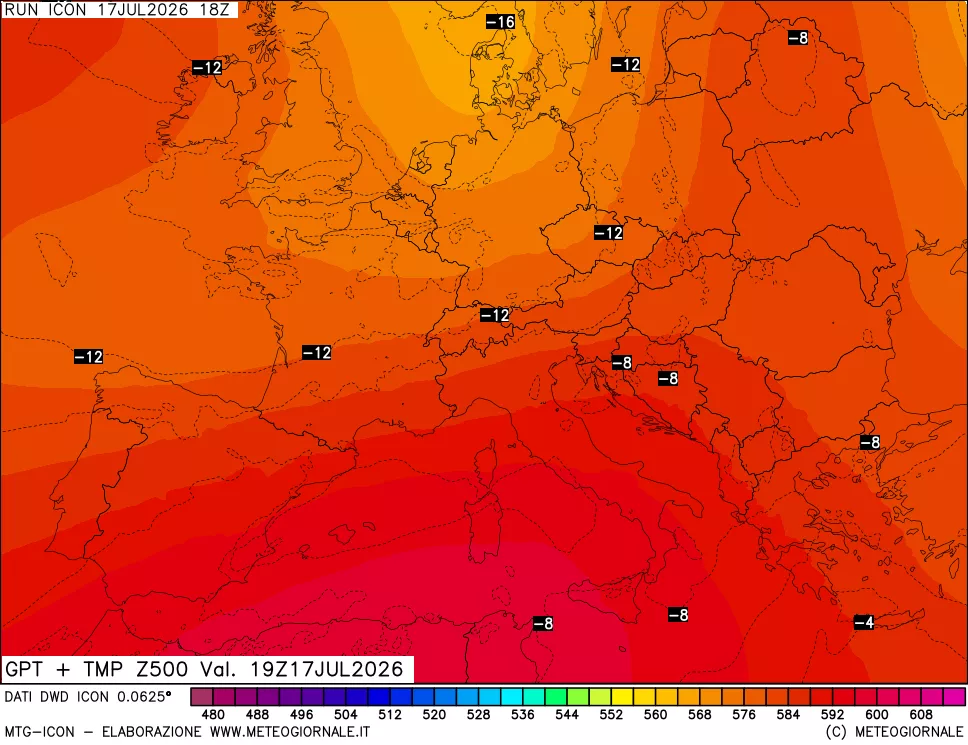 mappa 500 hPa GPT + Temp
