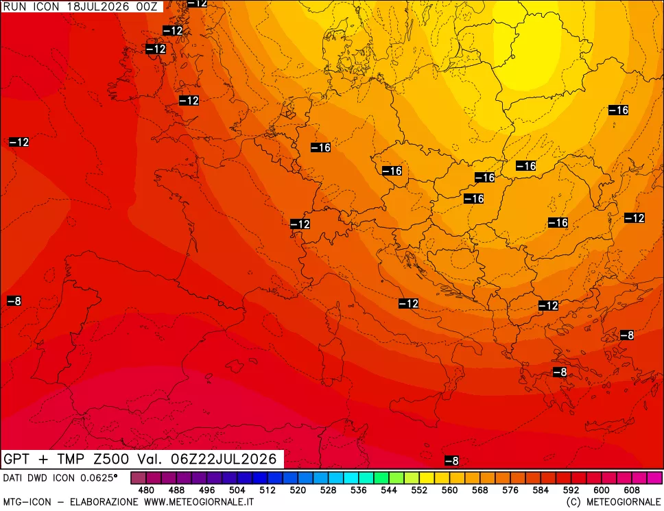 mappa 500 hPa GPT + Temp