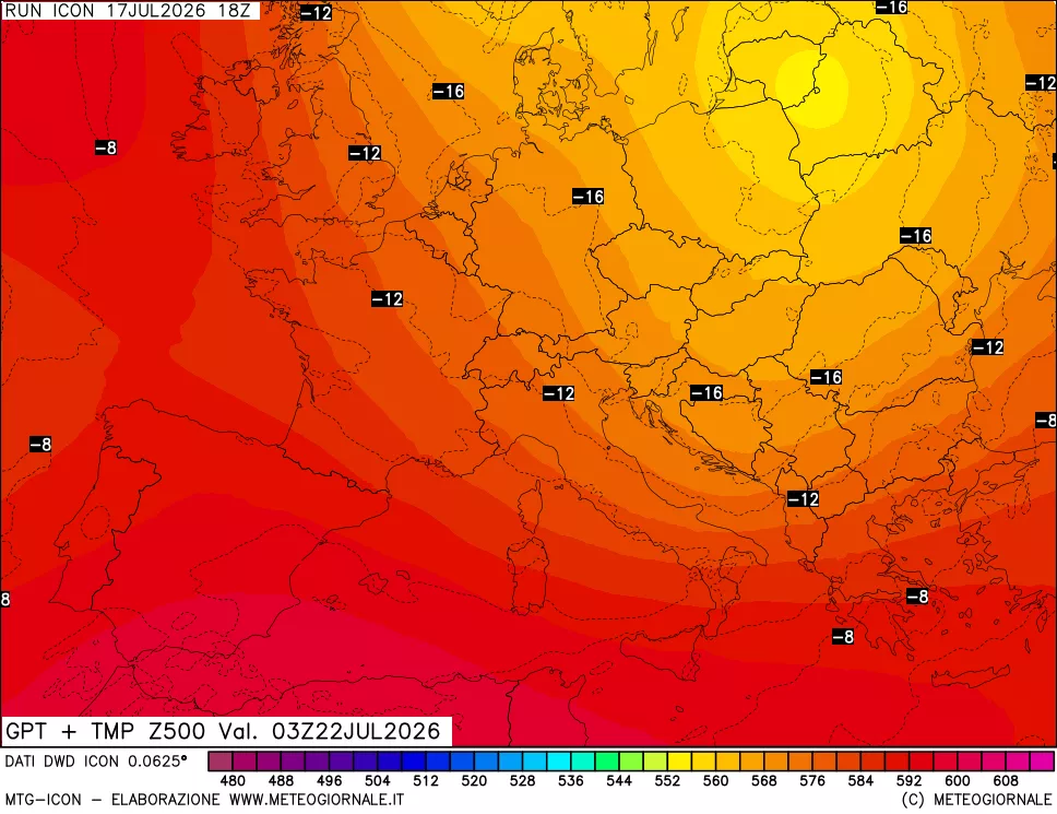 mappa 500 hPa GPT + Temp