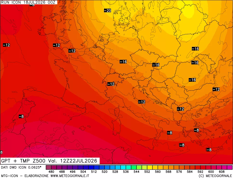 mappa 500 hPa GPT + Temp