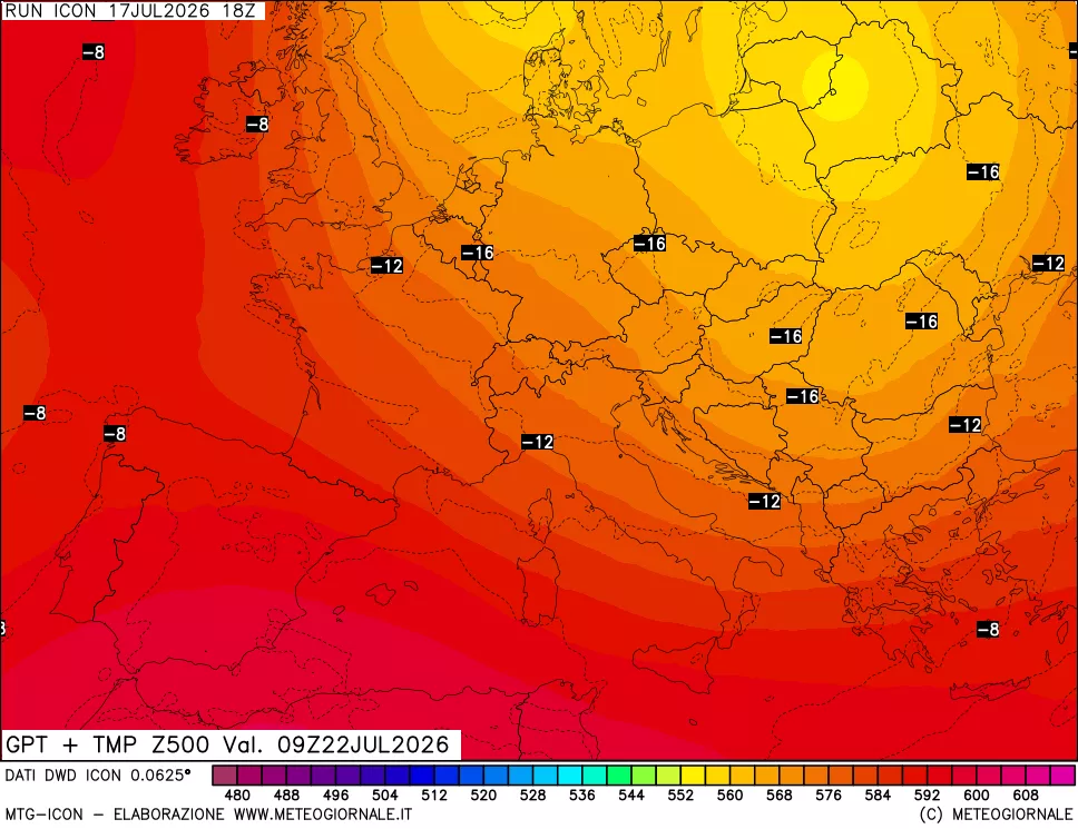 mappa 500 hPa GPT + Temp