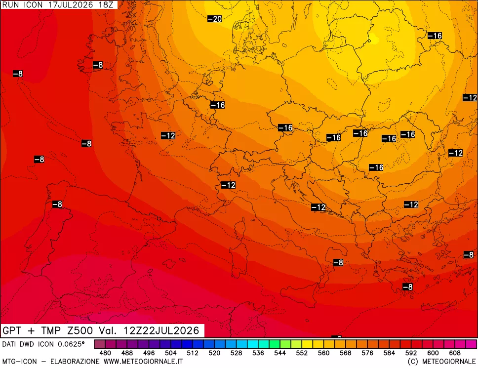 mappa 500 hPa GPT + Temp