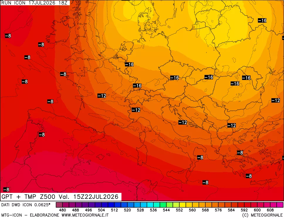 mappa 500 hPa GPT + Temp