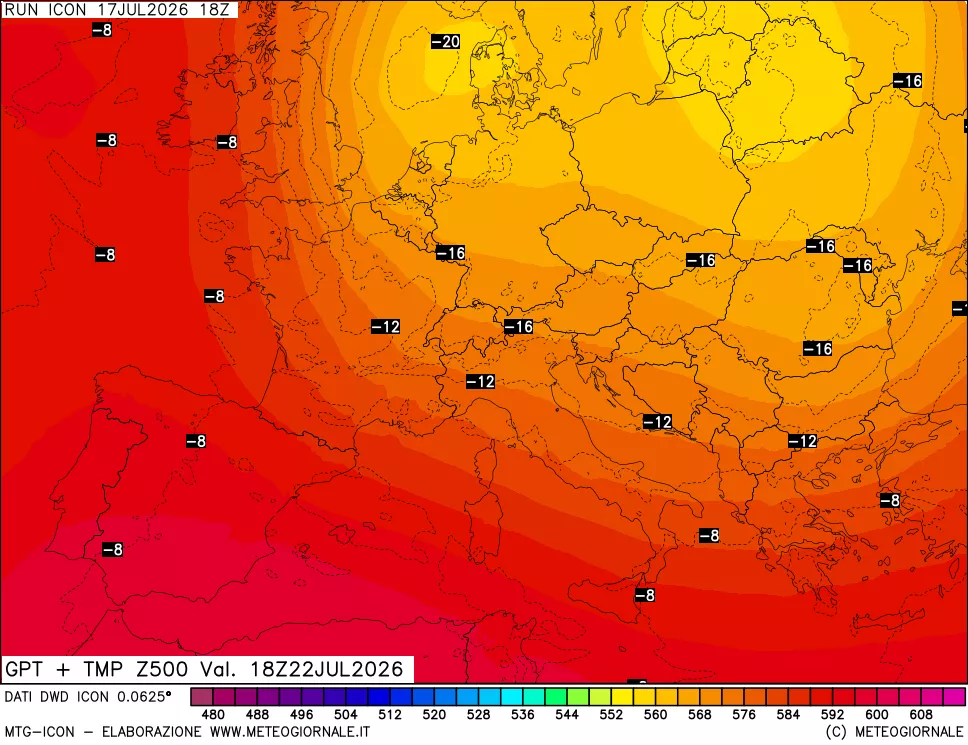 mappa 500 hPa GPT + Temp