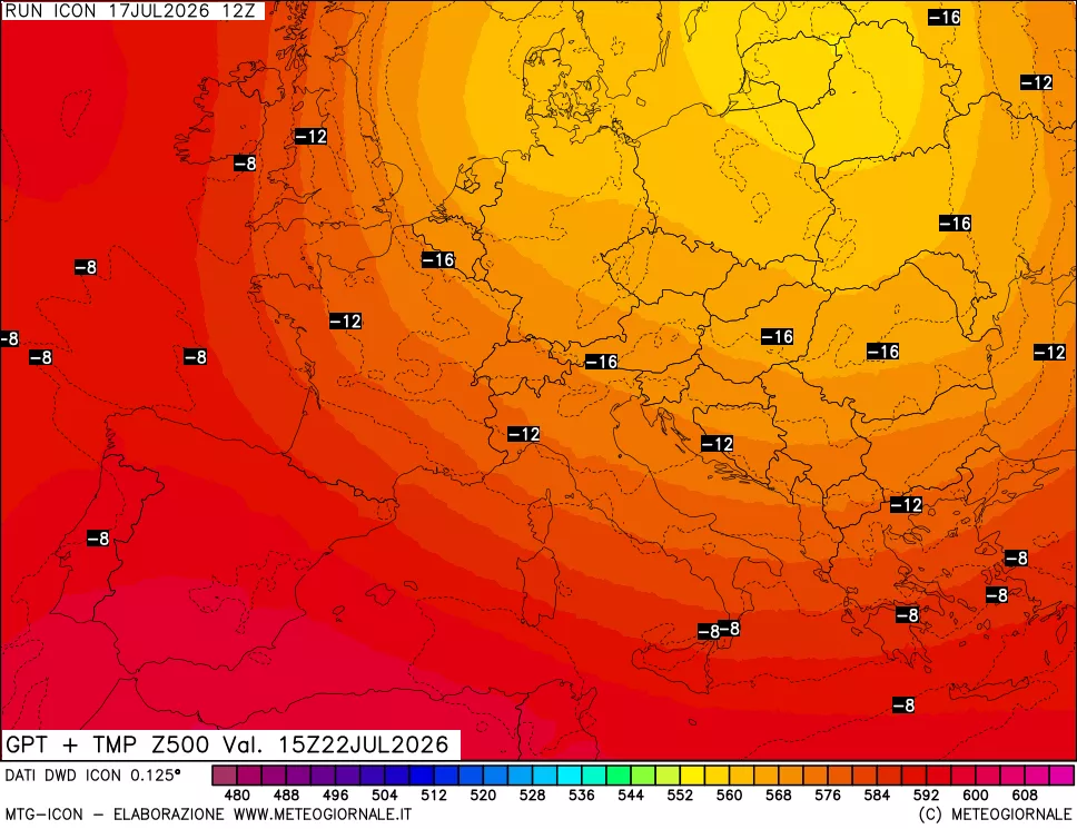 mappa 500 hPa GPT + Temp